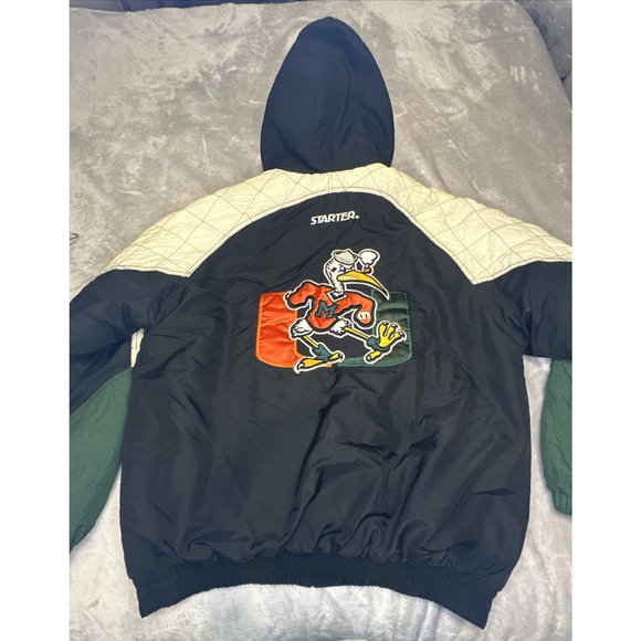 VINTAGE University of Miami Hurricanes Starter Jacket Coat Size Large Hood Logo - Picture 14 of 16